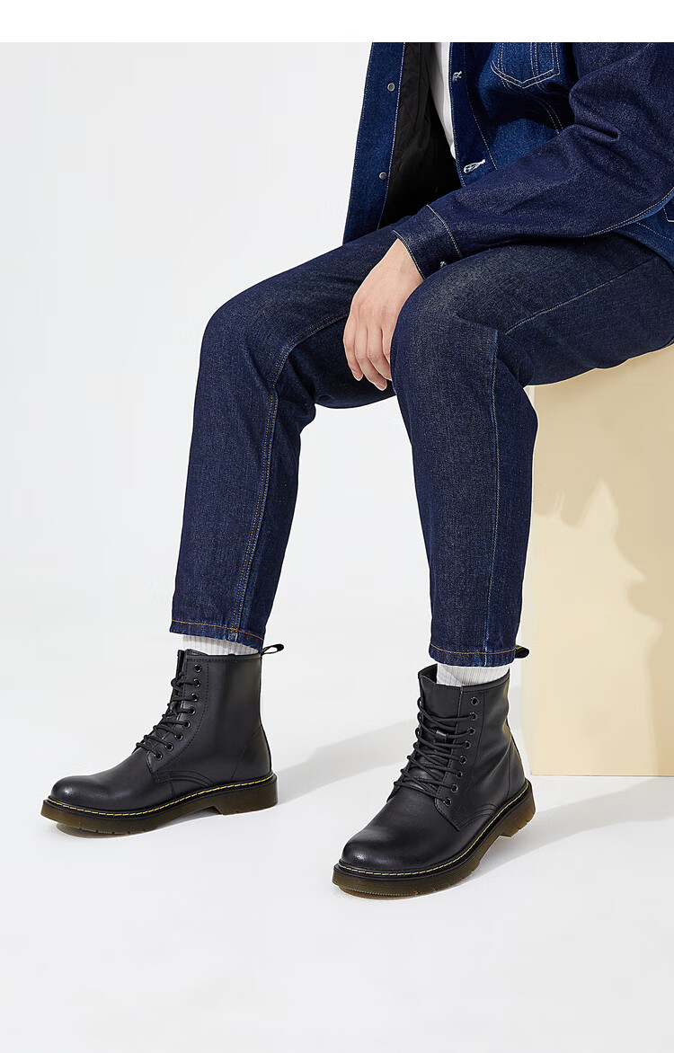 西遇马丁靴男厚底高帮英伦风工装靴新款冬季时尚系带短靴d0006066