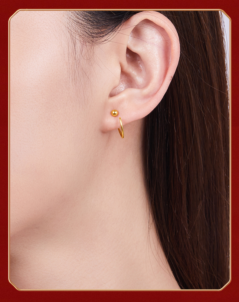 老凤凰款999足金圆圈黄金耳环女款5g时尚圆形耳环耳饰金耳骨钉养耳洞