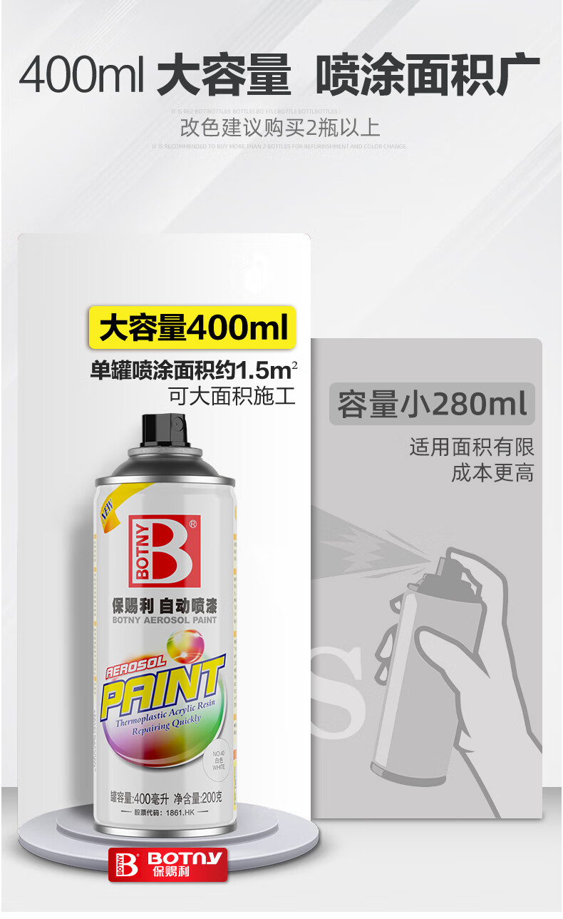 保赐利自动手喷漆涂鸦白色喷漆汽车墙面金属家具用电瓶车摩托车自动