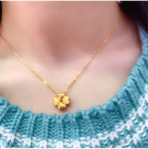 妙灵阁 黄金项链2021年新款四叶草吊坠9999足金套链女送老婆生日礼物