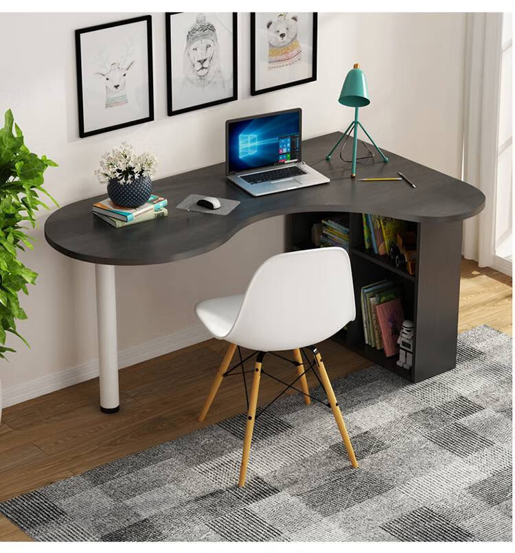 圆弧形书桌 经济简约书桌卧室家用电脑桌现代转角台式弧形桌书架柜