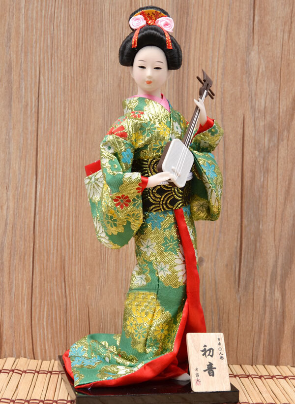 日本艺人偶12寸人形手工绢人和服娃娃木偶工艺品日料店装饰摆件 红色