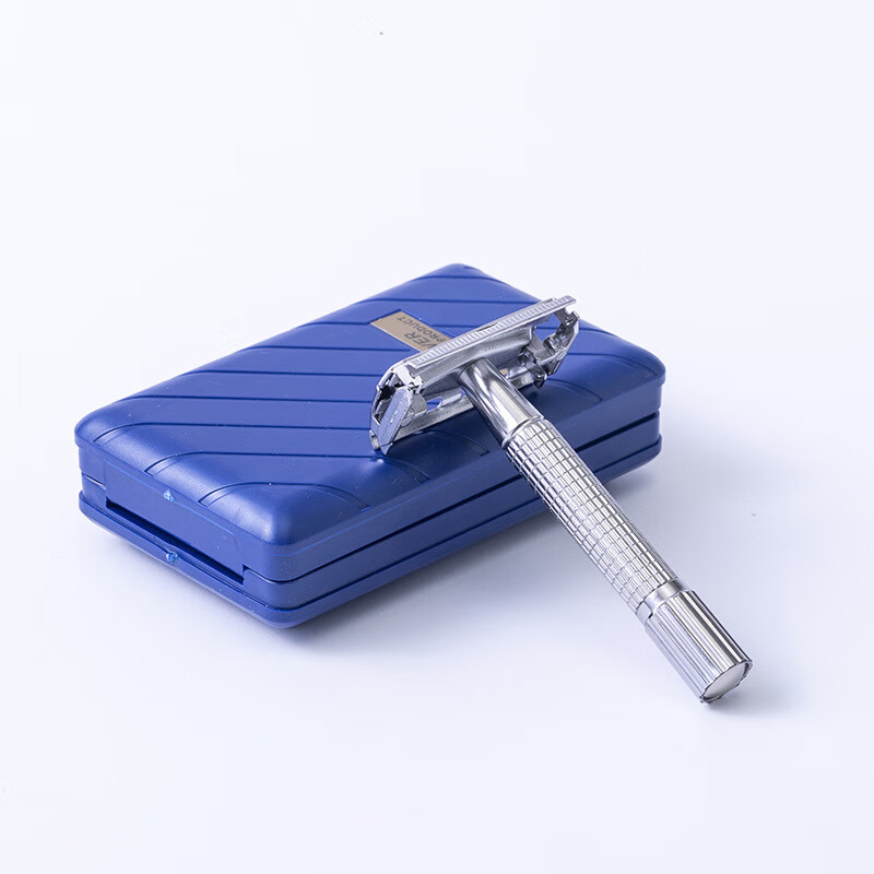 全金属男士手动剃须刀老式括脸胡子须刨刀架双面刀片式老式刮胡刀 刀架+镜盒+5刀片