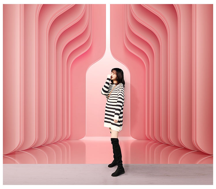 3d网红粉色渐变墙纸拍照直播间背景墙布美容院视觉延伸空间感壁纸欧式