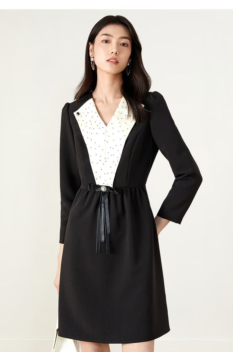 yiner音儿女装秋季新款连衣裙8c61305886黑白38