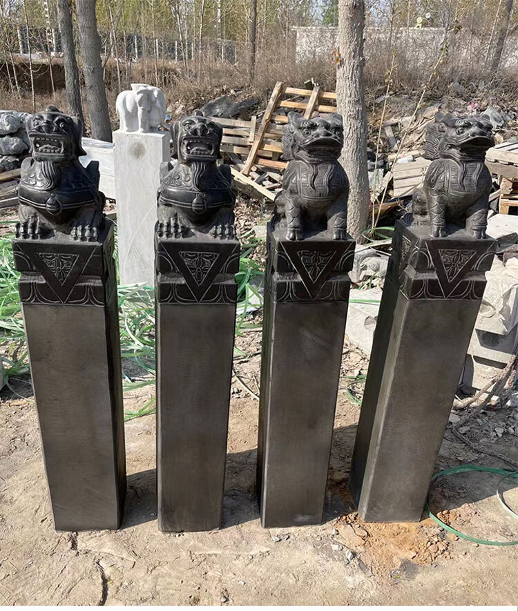 青石雕拴马桩石狮子貔貅麒麟吸水四神兽栓柱仿古做旧摆件庭院定制青石