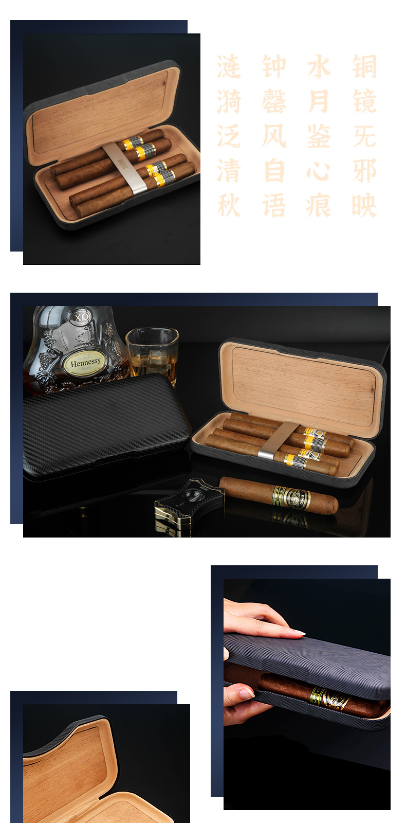 茄龙cigarloong烟具商务雪茄保湿盒超薄3cm皮革雪松实木内衬便携雪茄
