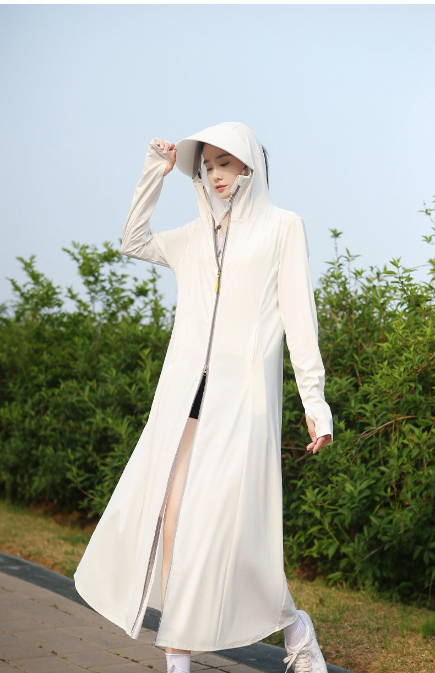 日本upf50 防晒衣女长款薄款同款开车骑车防晒衣女夏紫外线长款全身服