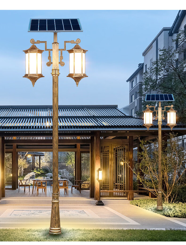 蒂伦克诗dilunkeshi双头新中式庭院灯led路灯高杆灯室外户外防水3米