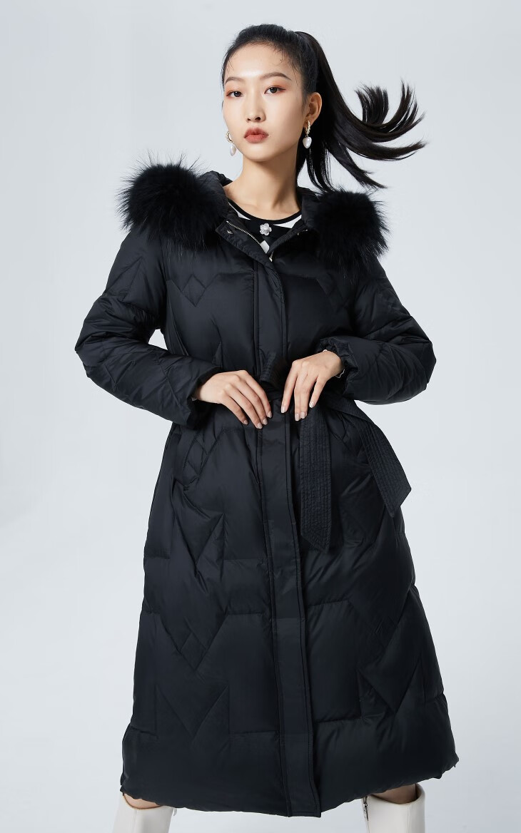 veromoda2021秋季新款长款优雅系带毛领羽绒服女321412012 白 170/88a