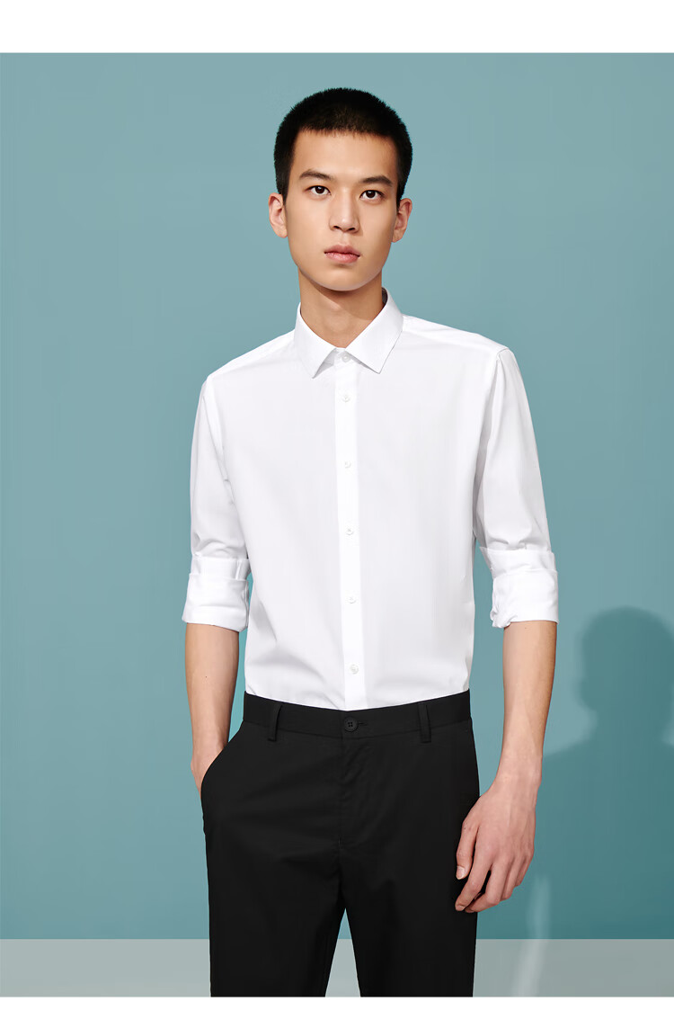 hla海澜之家基础长袖衬衫经典正装白衬衣男漂白斜纹d117592a