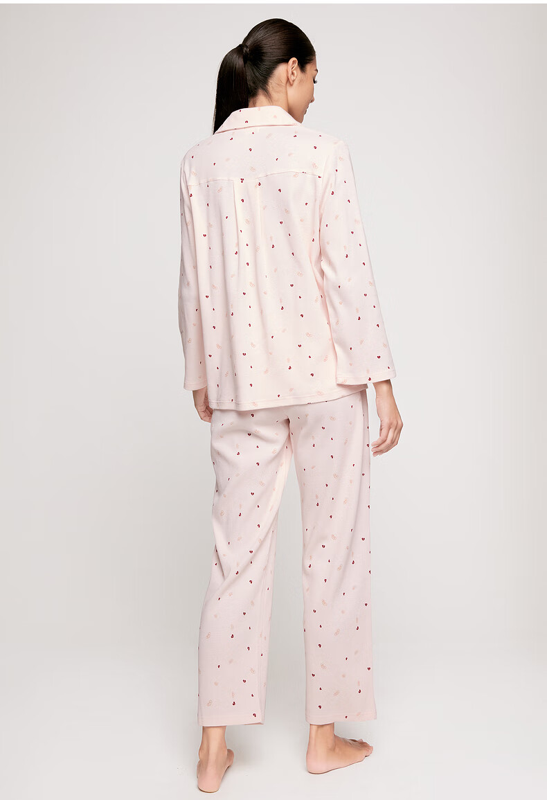 爱慕睡衣女士家居服套装心愿棉意长袖长裤棉质开襟套装am466781 粉色