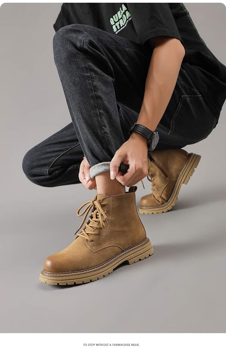 商行的小店反绒皮马丁靴男时尚潮流沙漠靴抖音同款 驼色_赠送运费险