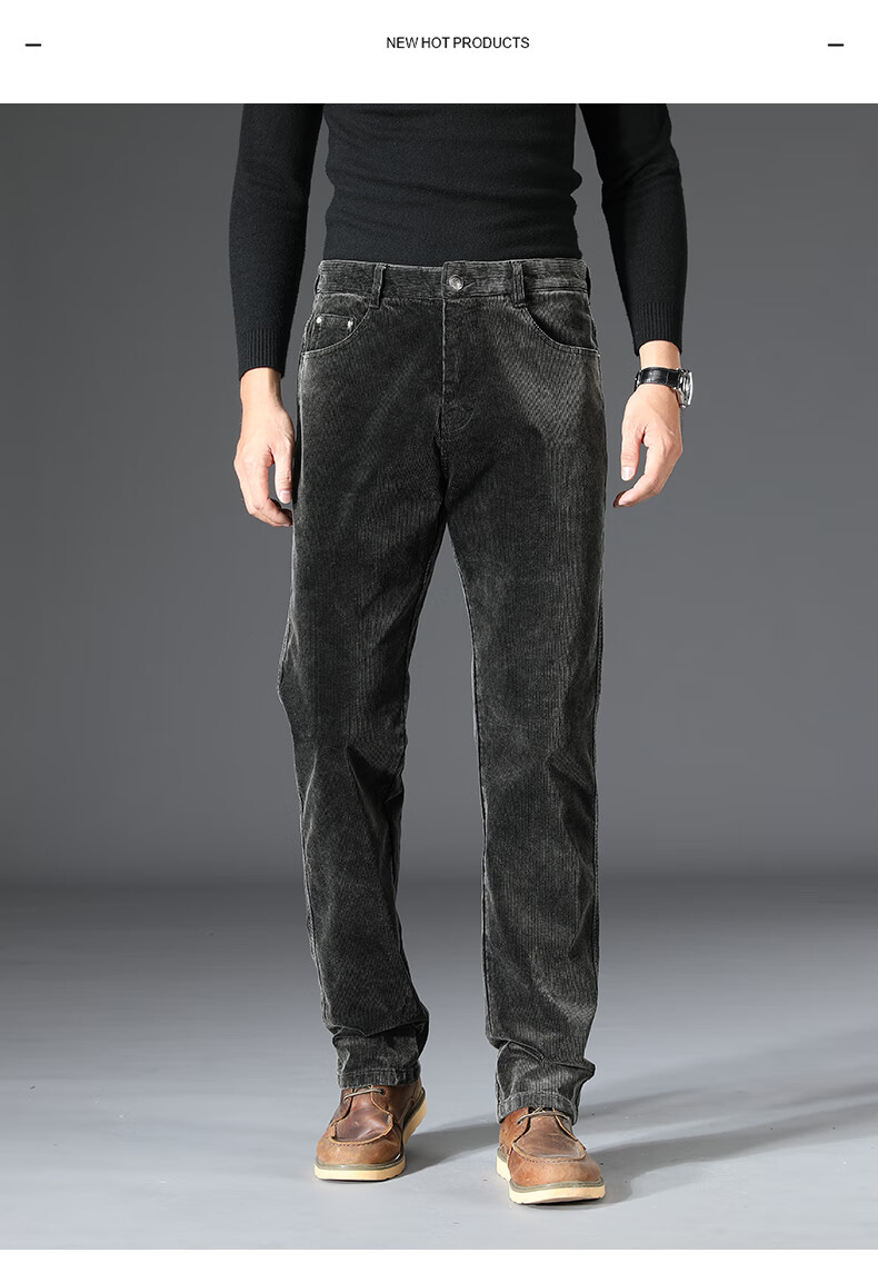 gmgn品牌灯芯绒男裤秋冬厚款粗纹休闲裤男直筒宽松带暗扣爸爸装高腰墨