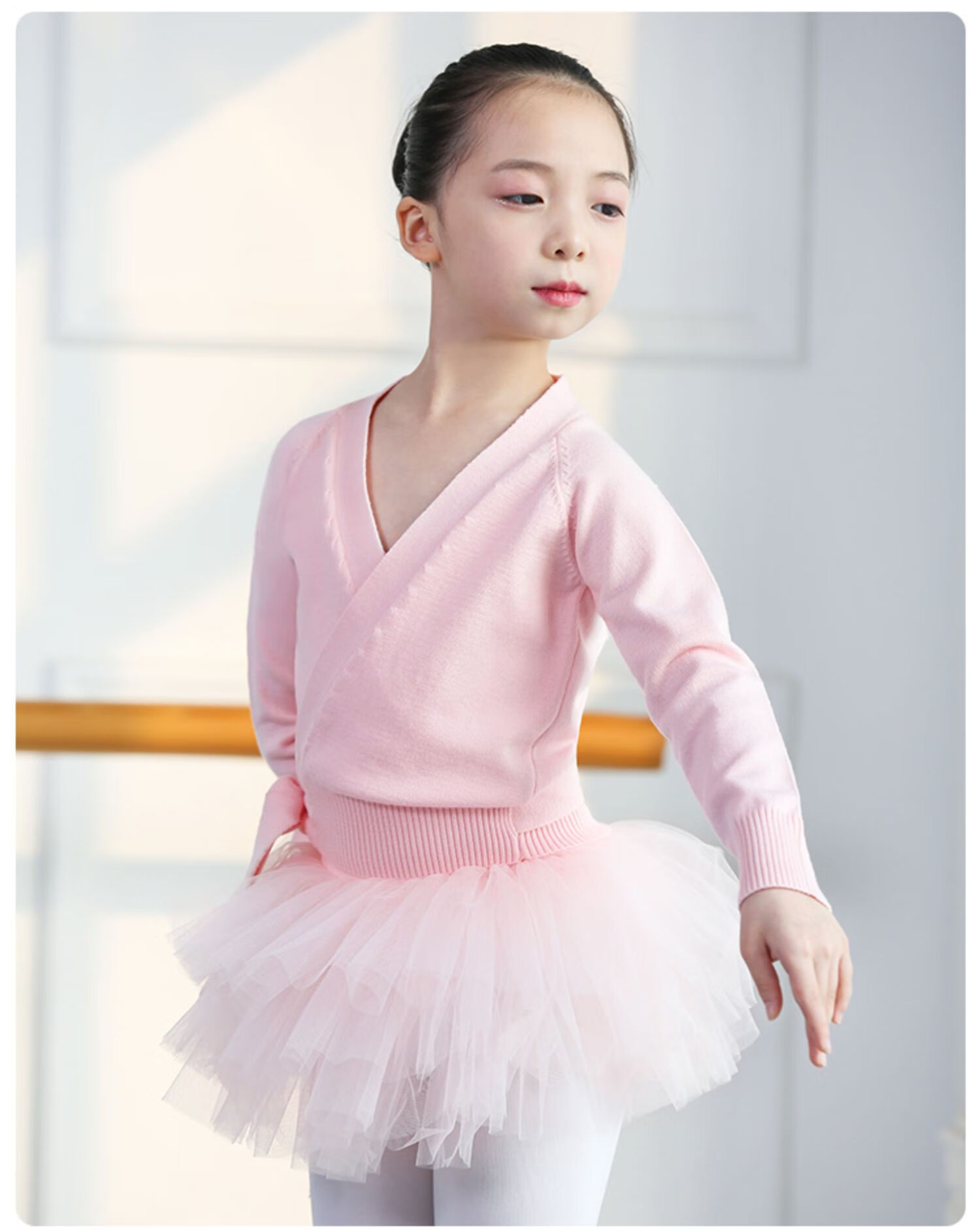 皮尔卡丹儿童舞蹈毛衣女秋冬芭蕾舞外套长袖系带中国舞练功服针织开衫