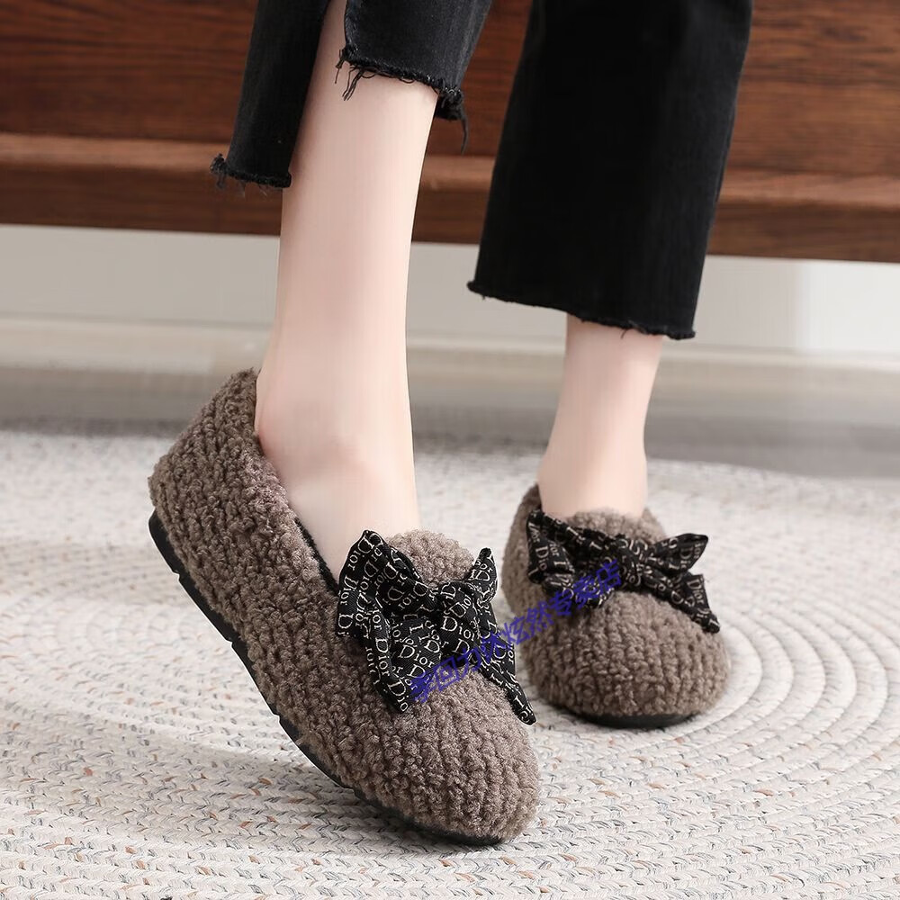 季回力休 棉鞋女冬季加绒毛毛鞋子新款豆豆鞋网红冬季外穿拖鞋女秋冬