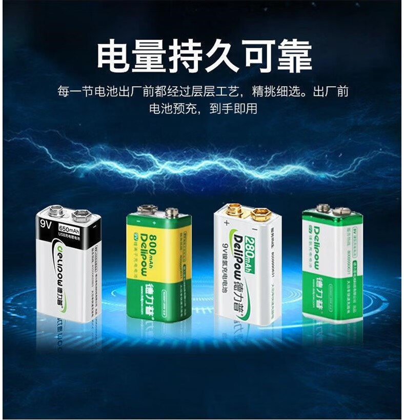 德力普9v充电电池套装九号充电电池万用表无线话筒麦克风6f229伏9v280