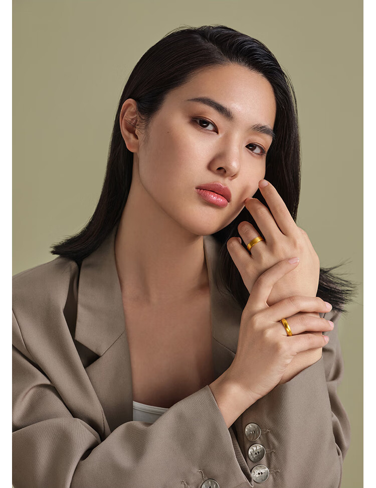 周大福传承系列福慧足金黄金戒指情侣对戒单只工费798计价f21404017号