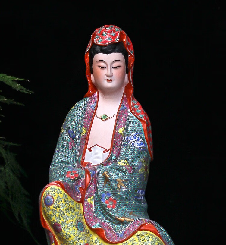 左一仁爵士尊品 景德镇陶瓷老款手工粉彩陶瓷观音菩萨自在禅意佛堂