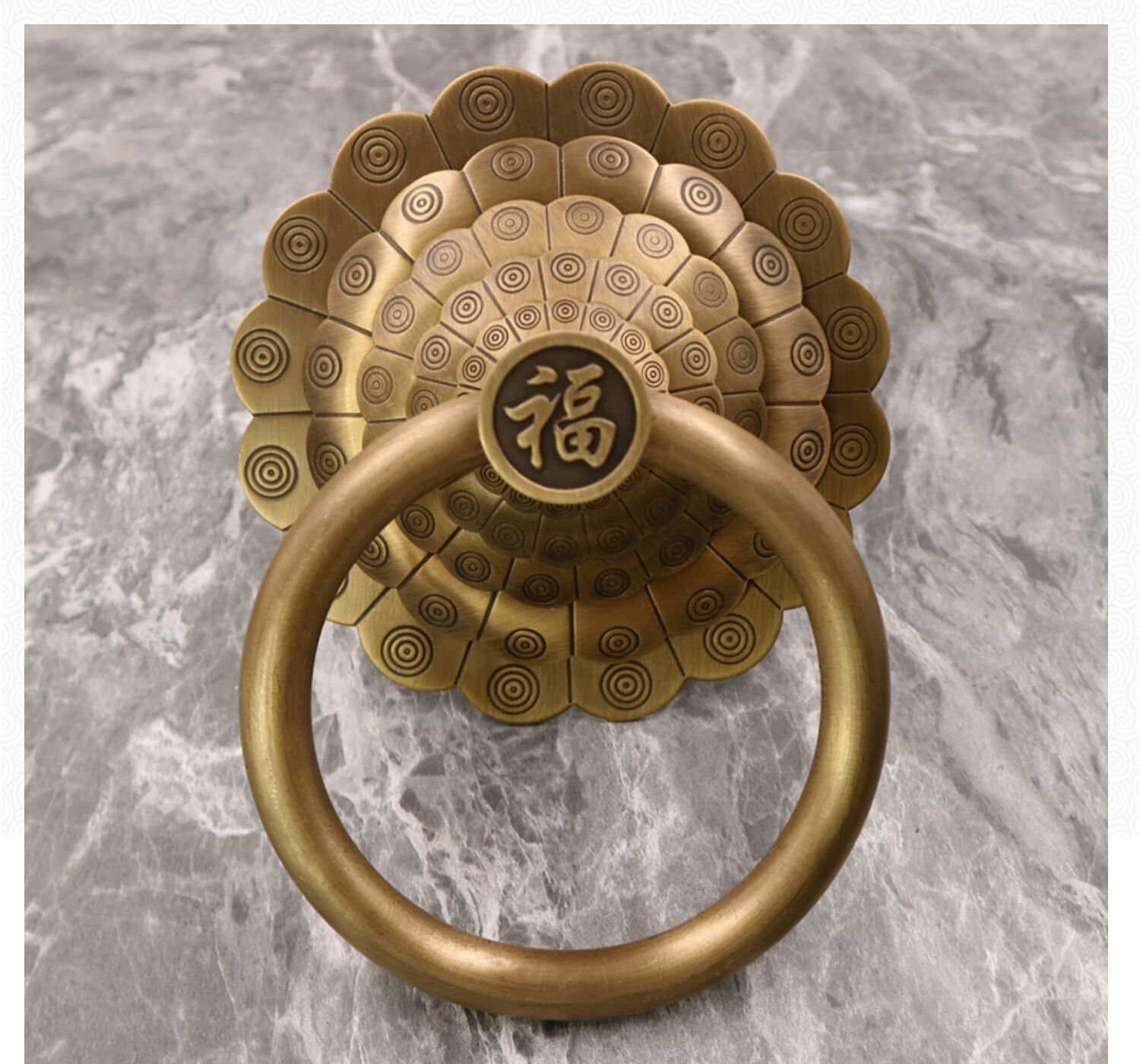 仿古铜门环明装新中式纯铜木门把手单孔拉手加粗带福字老式大拉环 四