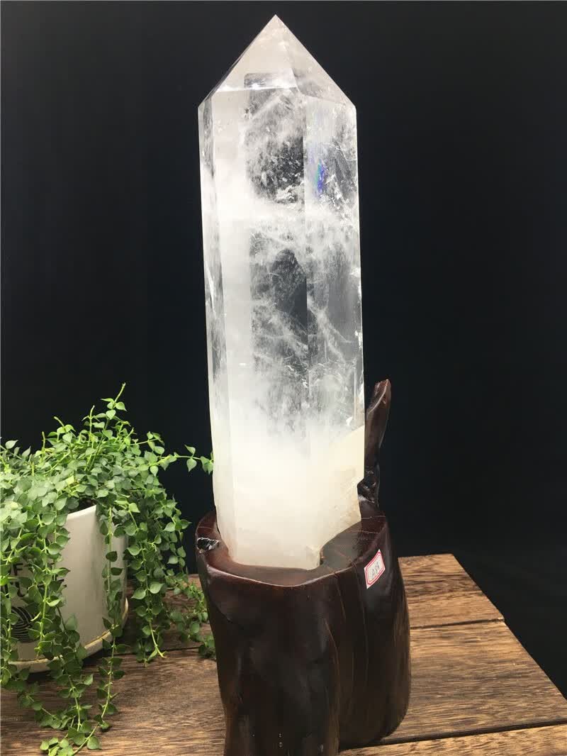 微韵天然白水晶柱能量柱居家摆件疗愈灵修供佛冥想原石打坐顶梁柱六棱