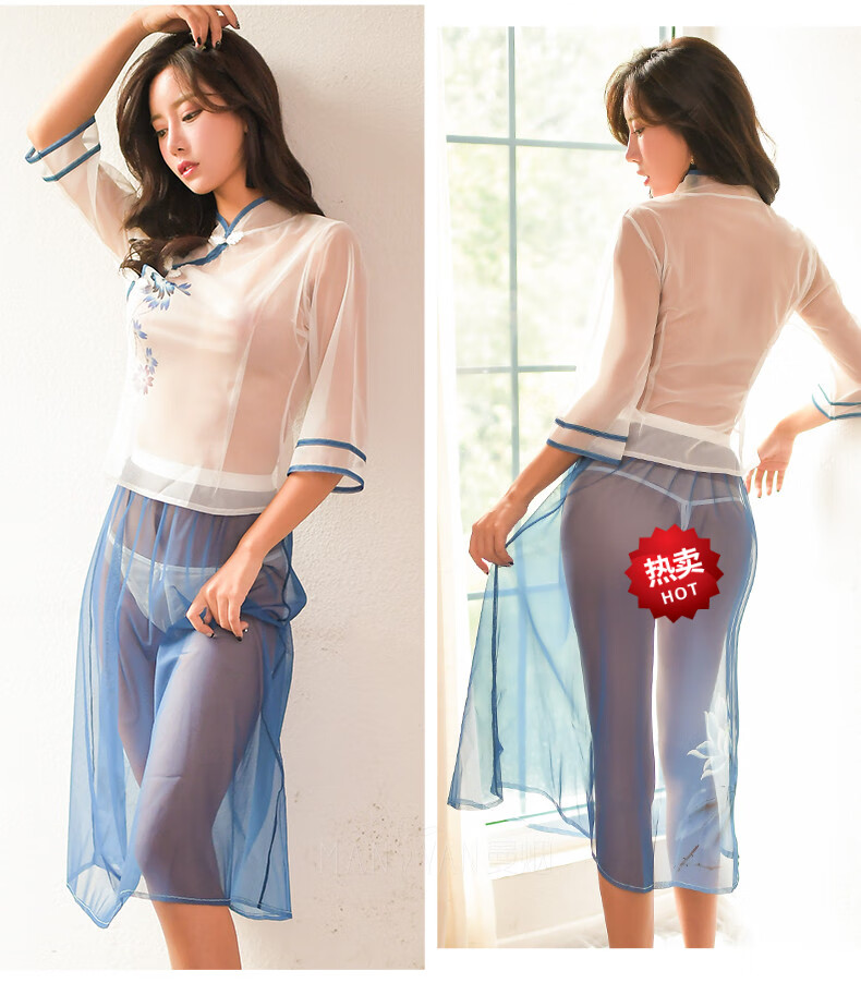 情趣内衣旗袍女民国制服诱惑挑逗性感激情透明汉服大码校园开叉露胸胖