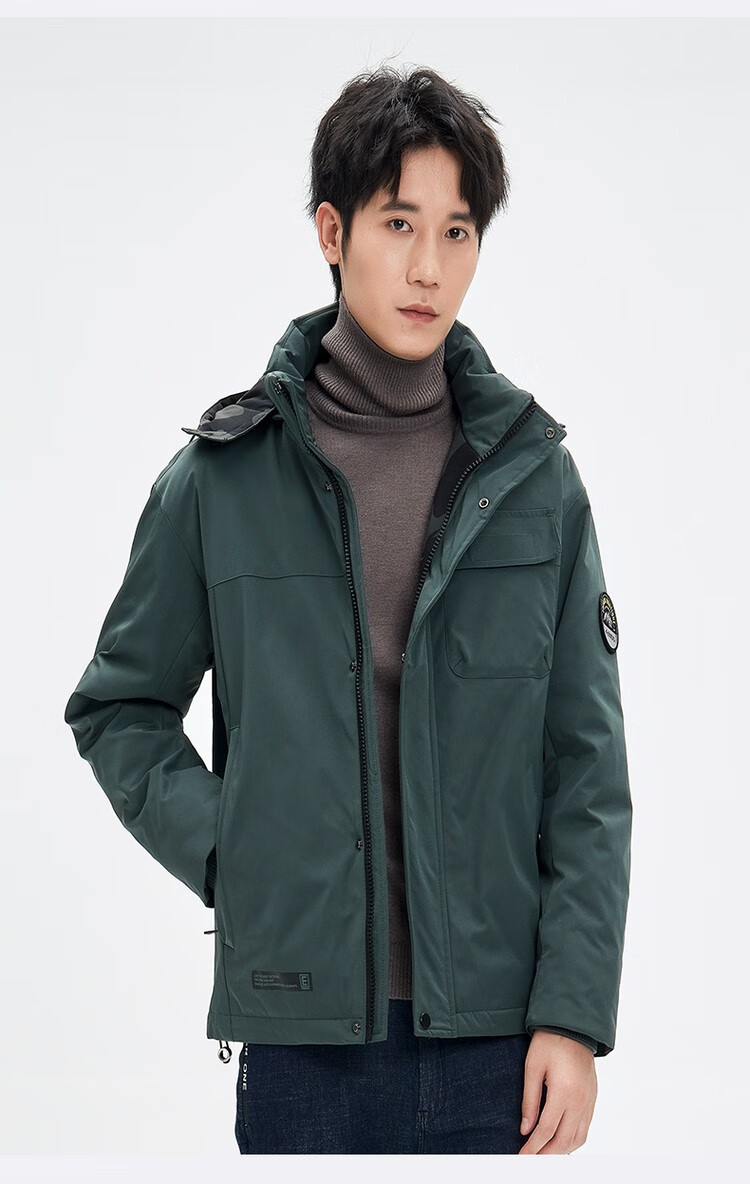 爱登堡冬季新品男士羽绒服短款保暖连帽夹克柔软经典百搭潮牌外套玉灰