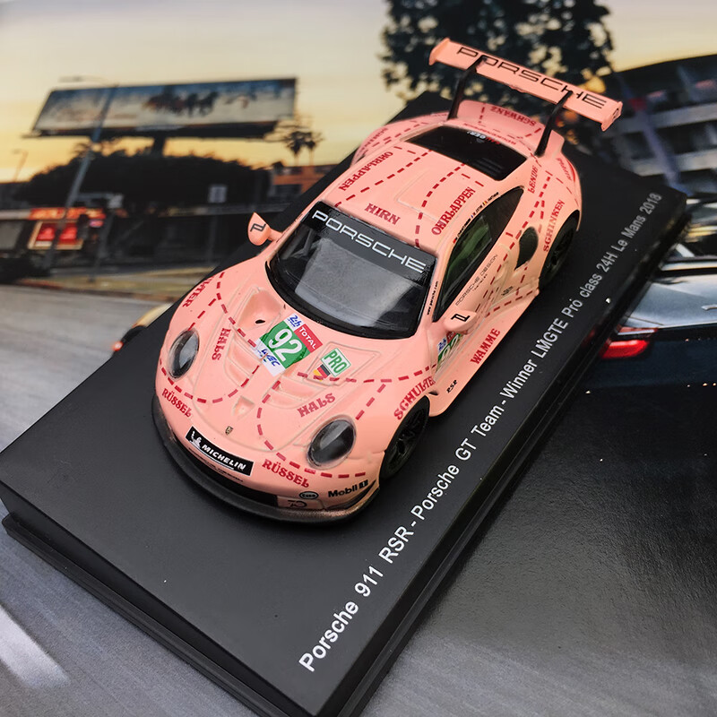 spark保時捷911rsr粉豬勒芒賽車超跑汽車模型收藏擺件樹脂定製 1/43