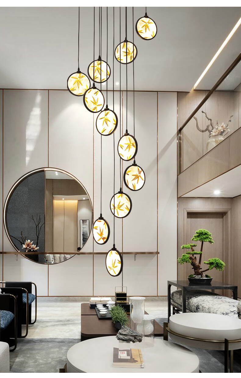 塔林现代中式珐琅彩旋转楼梯间长吊灯别墅复式楼艺术创意设计师款吊灯