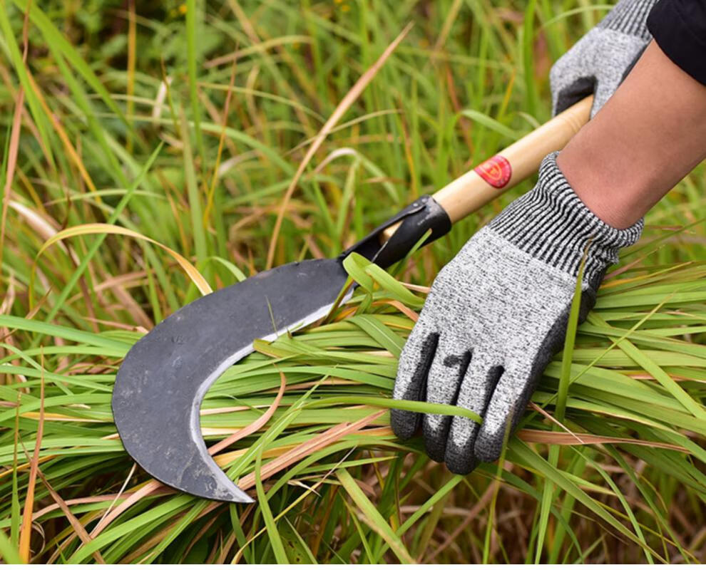 弹簧钢手工锻打农用收割除草工具镰刀割草刀户外长柄割草镰刀柴刀 锻