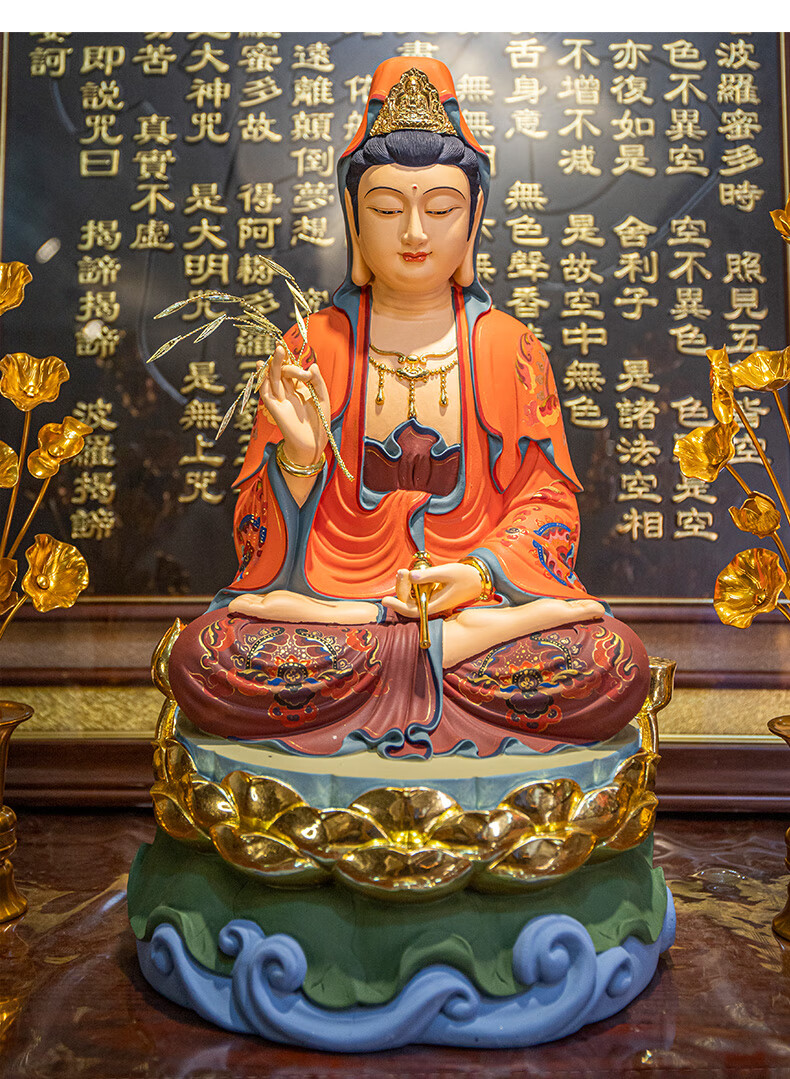 2021新款观音菩萨佛像供奉家用树脂西方三圣坐莲花汉白玉南海观世音