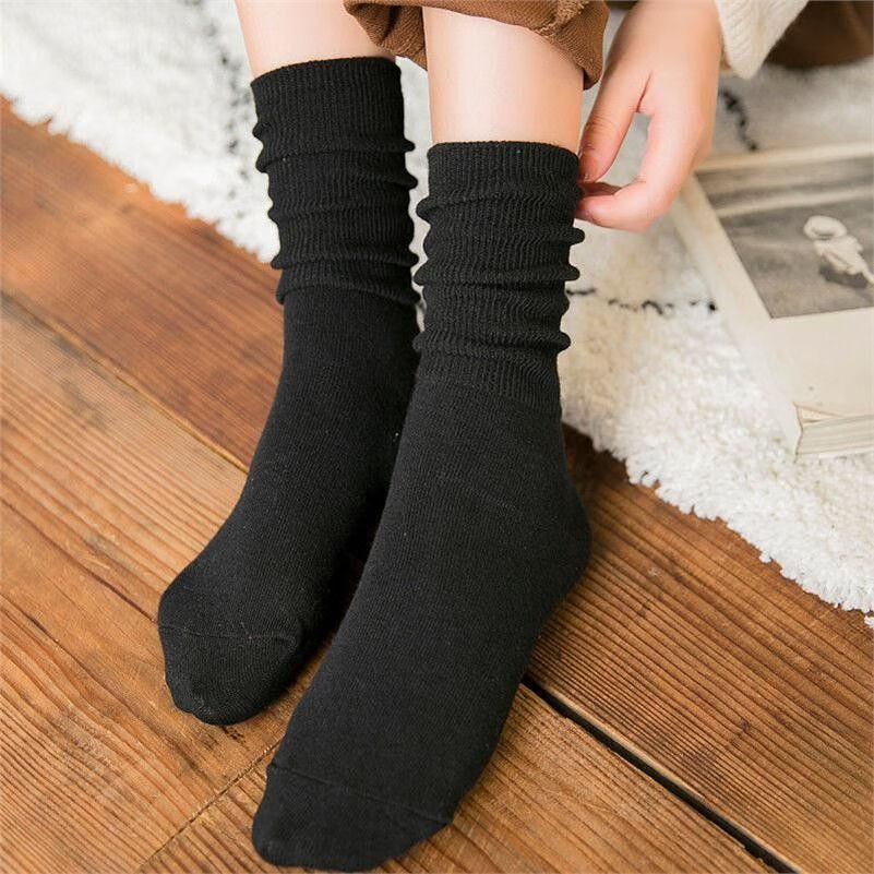 深灰色青少女式长腿穿小皮鞋配的袜子女单英伦长短学院风棉黑四 组合