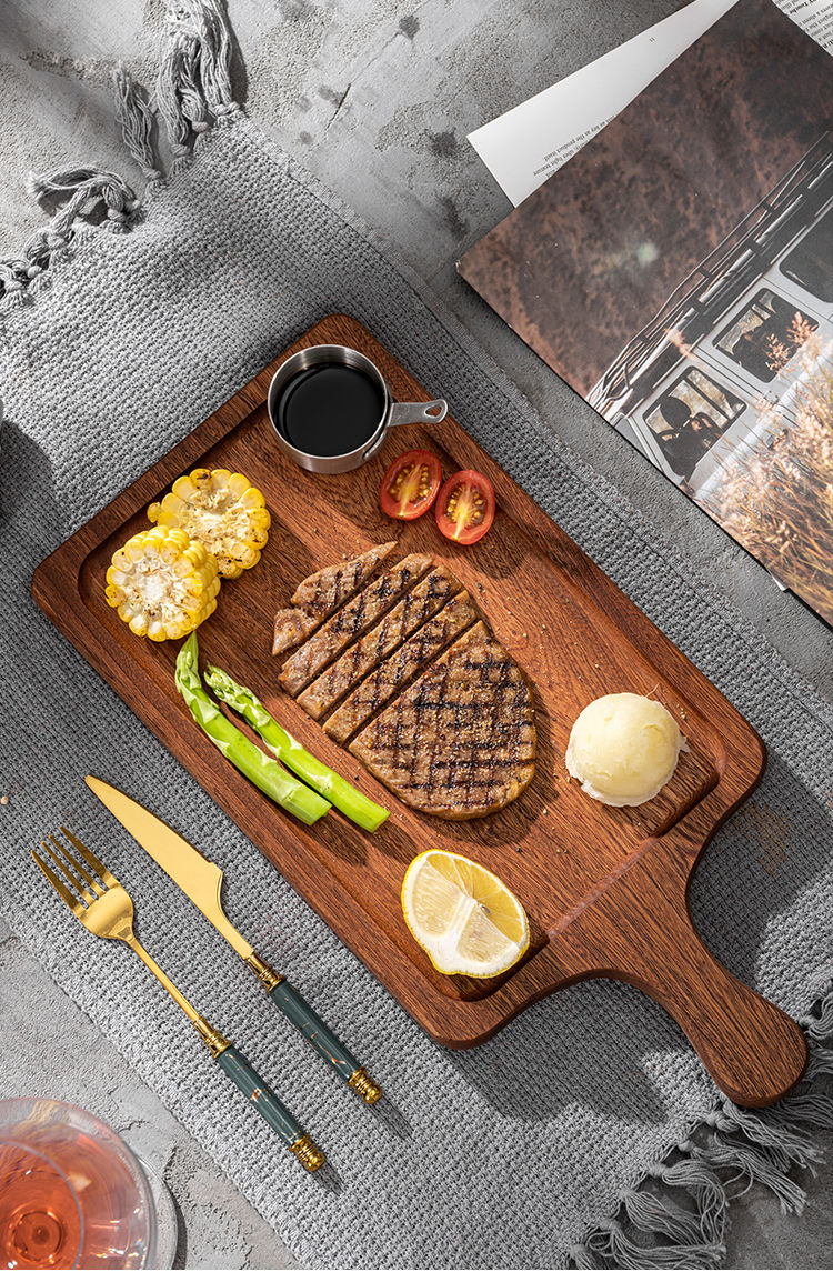 木质牛排盘西餐盘乌檀木长方形实木披萨板托盘木制餐盘牛扒木盘子