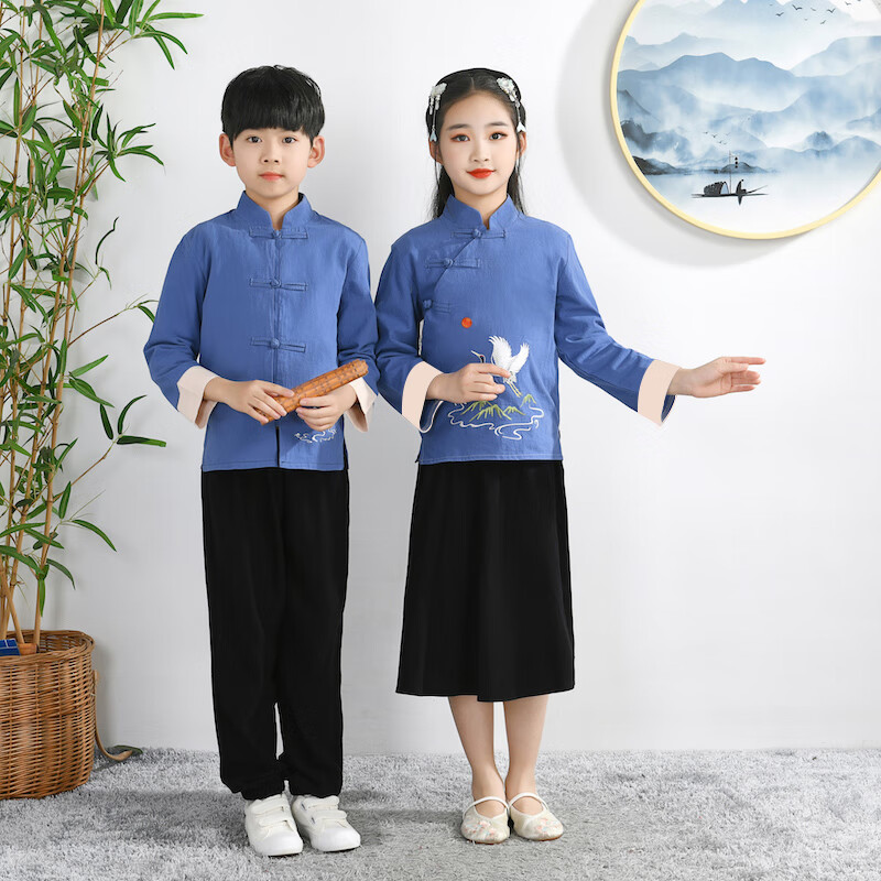 舞台中国风民族三句半男女相声大褂快板演出服服装儿童小学生青年 天