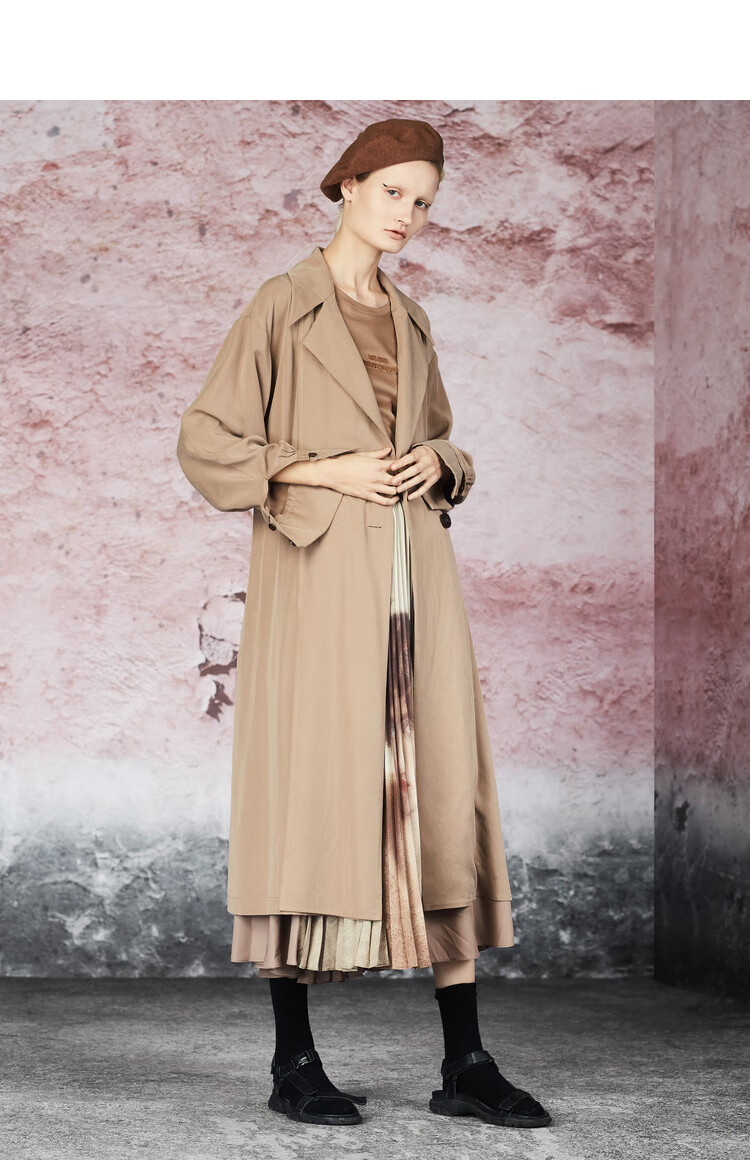 达衣岩时尚开衫长款风衣2021秋季新款舒适外套女然乌黑xs