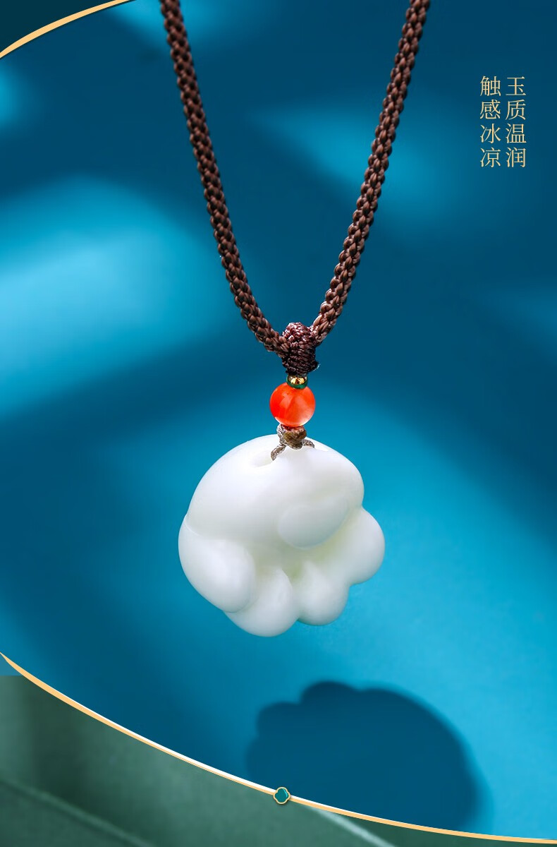 珠缘景翠蓝田玉天然玉石猫爪项链玉吊坠毛衣链女吊坠可爱萌真玉图片色