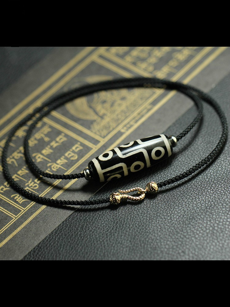 微韵 西藏九眼天珠横穿挂绳 锁骨项链老九眼天珠 男女情侣锁骨项链