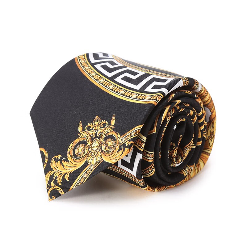 versace 男士桑蚕丝领带 1003238 1a01278 5b040 黑色多色标志印花