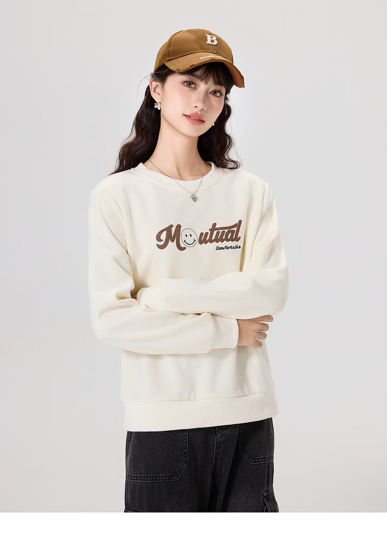 Kuaiyu Autumn And Winter New Fleece-Lined Sweatshirt for Women with Creative Letter Print, Long-Sleeve Top, Exquisite Embroidery, Warm Inner Wear 15