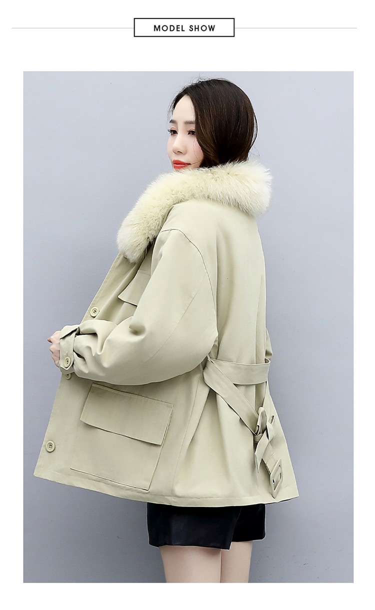 派克服2021年冬季新款女装时尚气质百搭连帽棉服派克服简约卡其色s