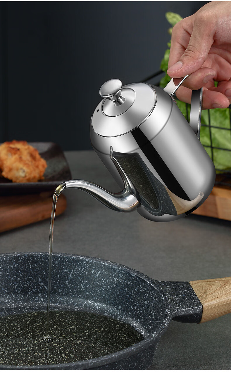 加厚304不锈钢油壶家用过滤装油罐厨房长嘴防漏油食用油瓶不挂油 中号