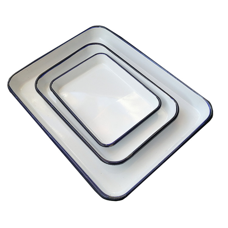 搪瓷方盘子白色盘化工瓷盘带盖长方形消毒盘实验室托盘3550平底加厚