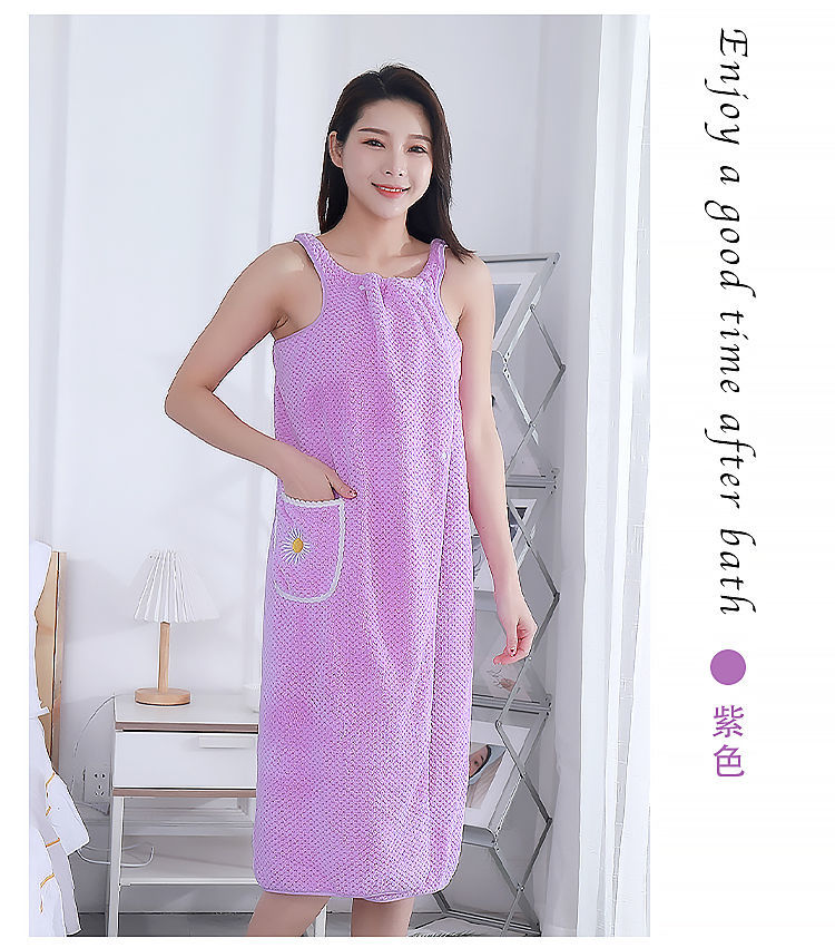 浴巾成人可穿女加大码长款比棉柔软吸水家用浴裙浴袍批发紫色加长款