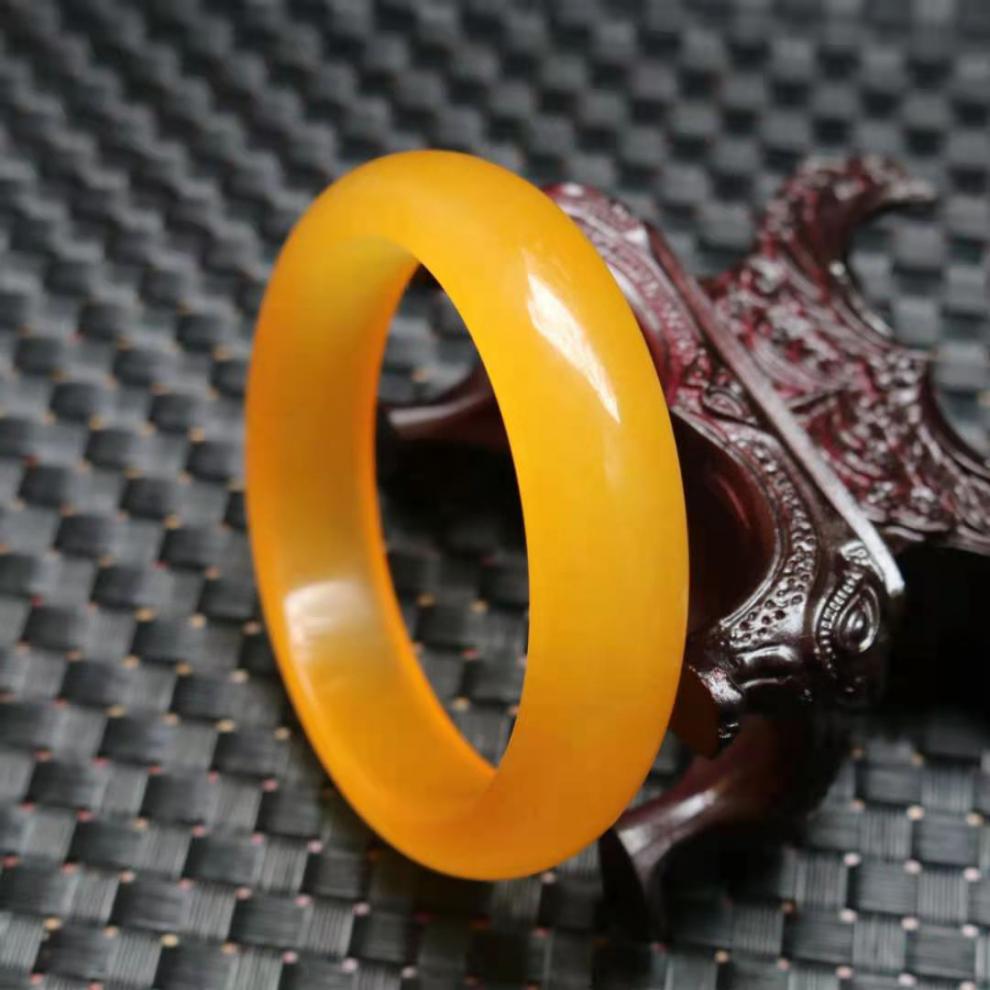 珍韵缘碧玉黄色玉石镯子黄龙玉手镯大宽厚玉镯时尚礼物饰品带证书54