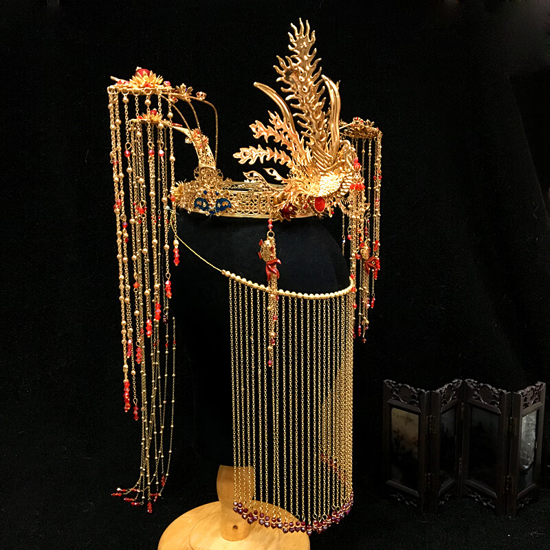 中式新娘秀禾服头饰简约大气流苏步摇凤冠古装眉心坠发饰相亲相爱款