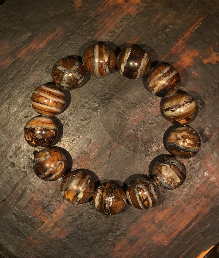 顶盈万年猛犸手串猛犸臼齿单圈牙化石文玩配饰手链干磨珠18天然原色