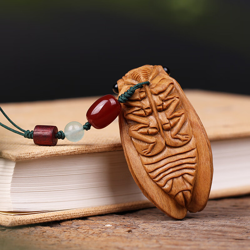 蝉手把件金蝉知了把玩件家居禅意挂件礼品 绿檀一大一小搭配款【图片