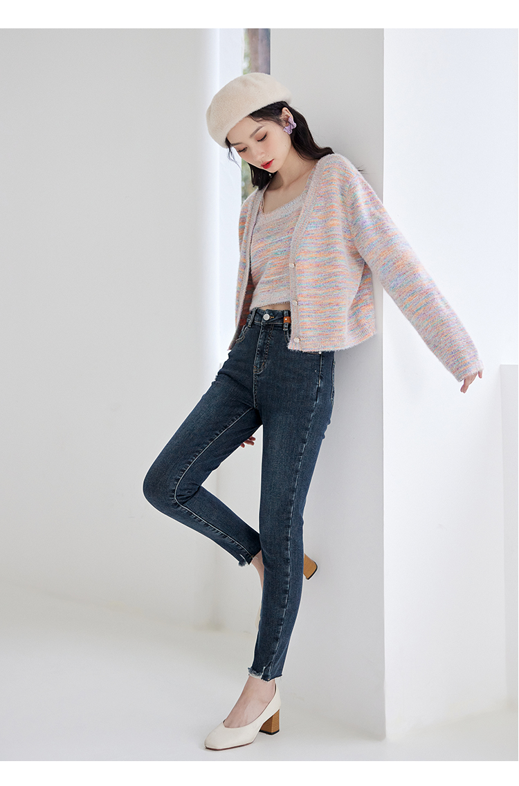 ief爱依服牛仔裤女2021秋冬新款韩版贴标高腰显瘦加绒小脚裤2615ab