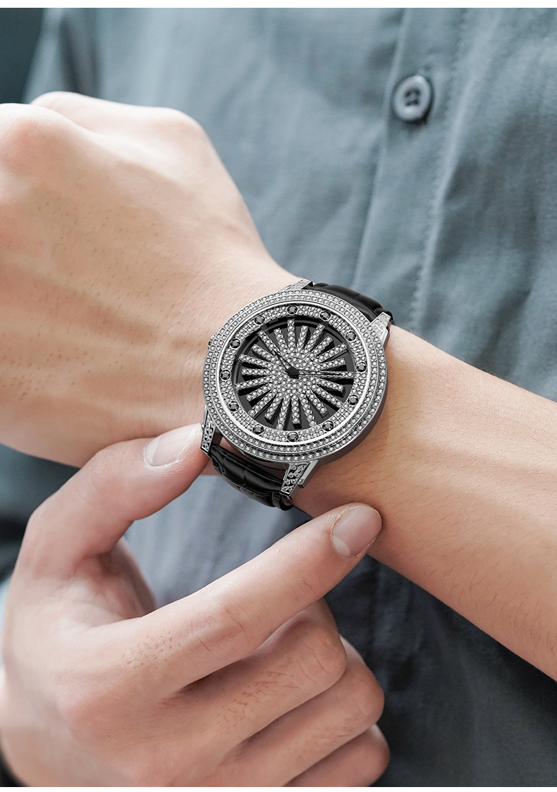 mno梦梭时来运转手表男士满天星镶钻镂空石英表抖音网红同款旋转大