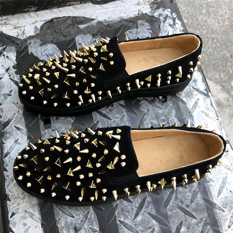 欧洲站同款百搭男女鞋精神社会小伙豆豆鞋休闲酷奇风cl铆钉鞋 a2黑色